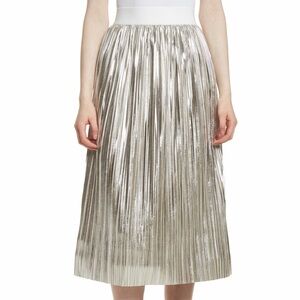 Metallic Silver Pleated A-Line Skirt